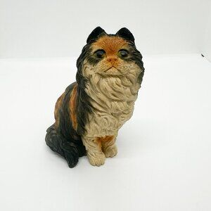 Vintage Long Hair Cat Persian Sandicast Stone Critter Style Calico Hand Painted